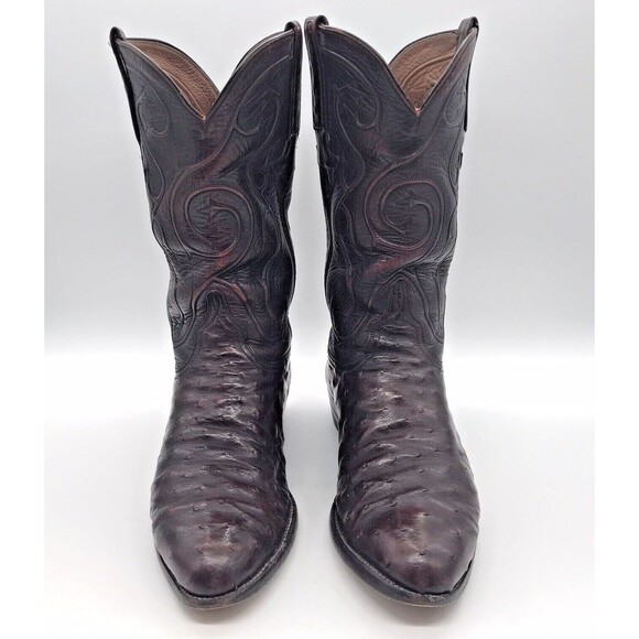 Lucchese Full Quill Ostrich Cowboy Boots Men's 9EE Black Cherry Leather Western - Picture 2 of 14